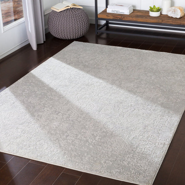 Livabliss Aisha Traditional Pattern Area Rug Polyester Viscose Blend Soft Plush Living Room Floor Light Gray, Whi 12' x 15' AIS2306-1215