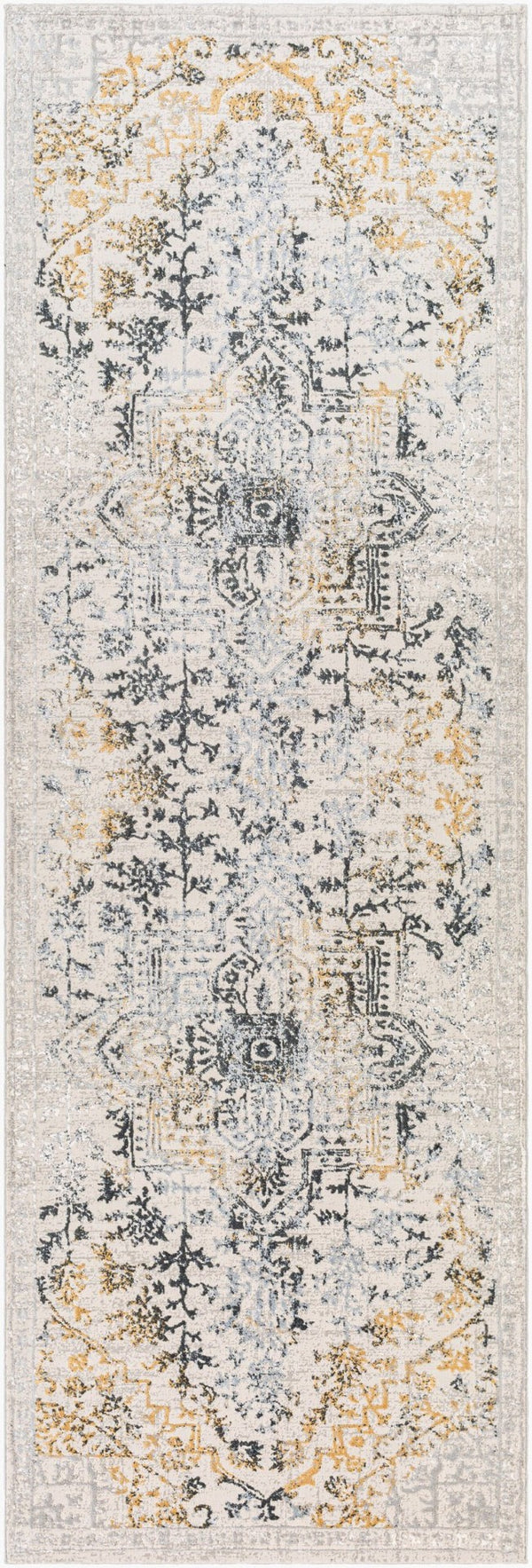 Livabliss Aisha Medallion Area Rug Viscose Polyester Blend with Soft Sheen for Living Rooms Charcoal, Gray 2'7" x 7'7" AIS2308-2777
