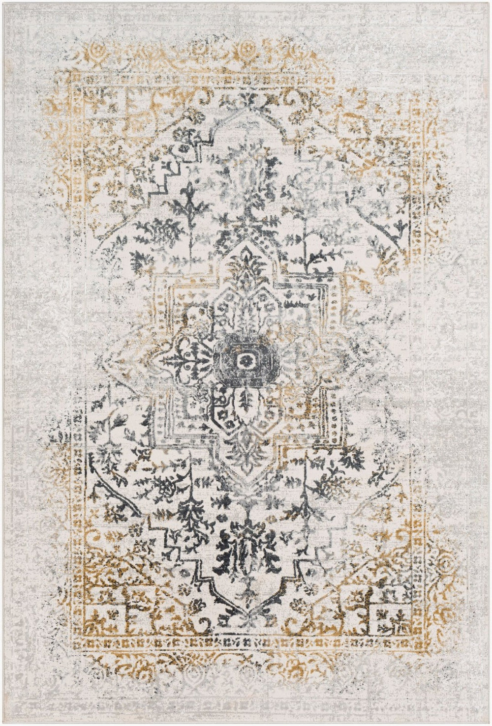 Livabliss Aisha Medallion Area Rug Viscose Polyester Blend with Soft Sheen for Living Rooms Charcoal, Gray 10' x 14' AIS2308-1014