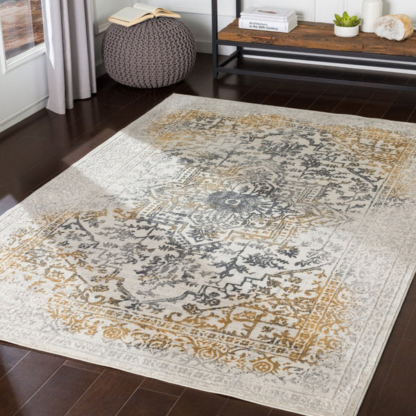 Livabliss Aisha Medallion Area Rug Viscose Polyester Blend with Soft Sheen for Living Rooms Charcoal, Gray 10' x 14' AIS2308-1014