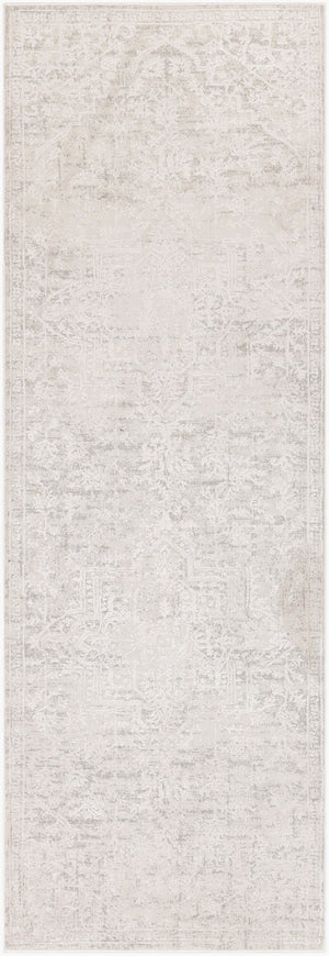 Livabliss Aisha Traditional Medallion Area Rug with Viscose Sheen for Formal Living Spaces Gray, White 2'7" x 7'7" AIS2309-2777