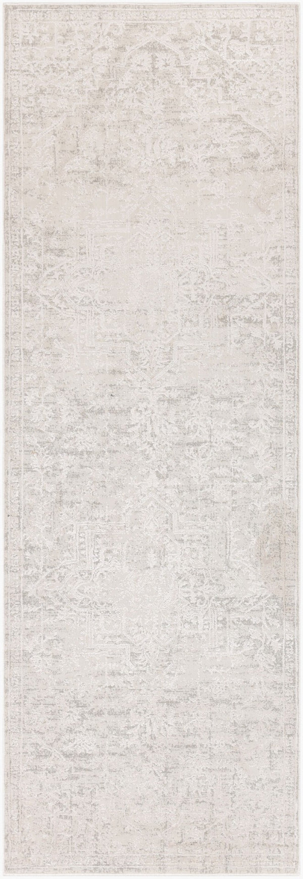 Livabliss Aisha Traditional Medallion Area Rug with Viscose Sheen for Formal Living Spaces Gray, White 2'7" x 7'7" AIS2309-2777