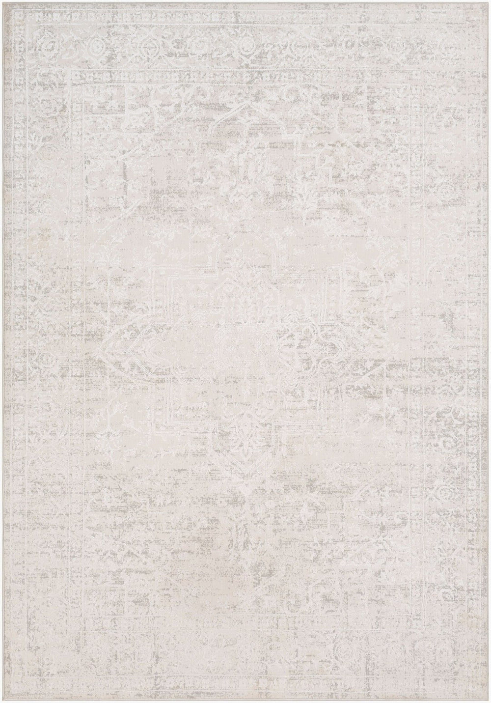 Livabliss Aisha Traditional Medallion Area Rug with Viscose Sheen for Formal Living Spaces Gray, White 6'7" x 9'6" AIS2309-6796