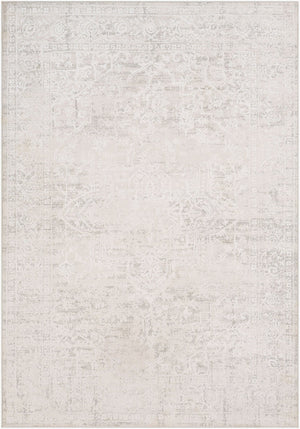 Livabliss Aisha Traditional Medallion Area Rug with Viscose Sheen for Formal Living Spaces Gray, White 6'7" x 9'6" AIS2309-6796