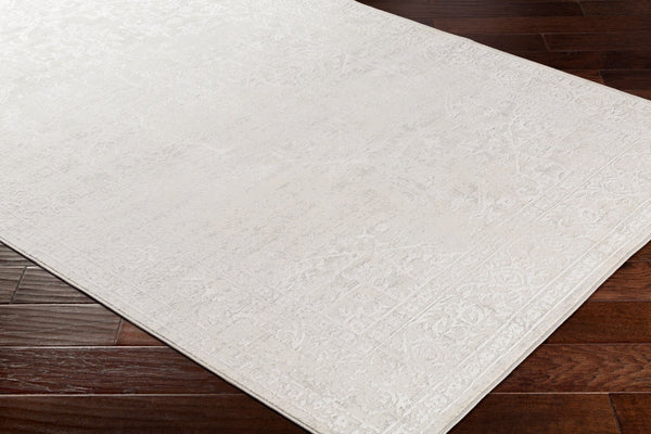 Livabliss Aisha Traditional Medallion Area Rug with Viscose Sheen for Formal Living Spaces Gray, White 6'7" x 9'6" AIS2309-6796
