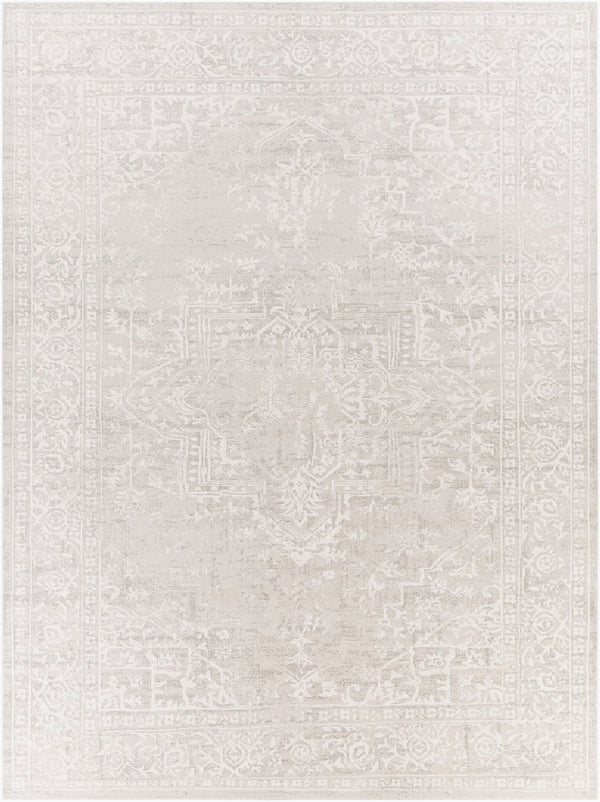 Livabliss Aisha Traditional Medallion Area Rug with Viscose Sheen for Formal Living Spaces Gray, White 7'10" x 10'2" AIS2309-710103