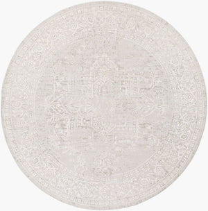 Livabliss Aisha Traditional Medallion Area Rug with Viscose Sheen for Formal Living Spaces Gray, White 7'10" x 7'10" AIS2309-710RD