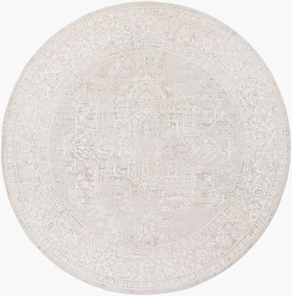 Livabliss Aisha Traditional Medallion Area Rug with Viscose Sheen for Formal Living Spaces Gray, White 7'10" x 7'10" AIS2309-710RD