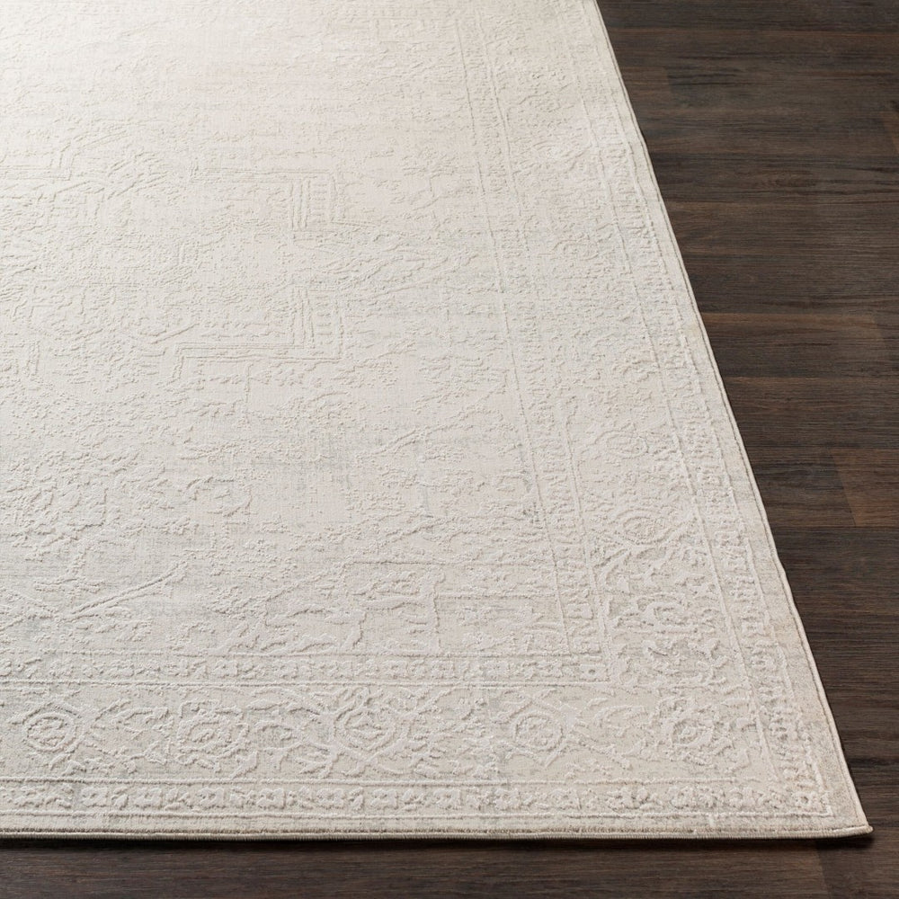 Livabliss Aisha Traditional Medallion Area Rug with Viscose Sheen for Formal Living Spaces Gray, White 6'7" x 9'6" AIS2309-6796