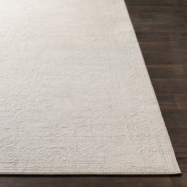 Livabliss Aisha Traditional Medallion Area Rug with Viscose Sheen for Formal Living Spaces Gray, White 6'7" x 9'6" AIS2309-6796