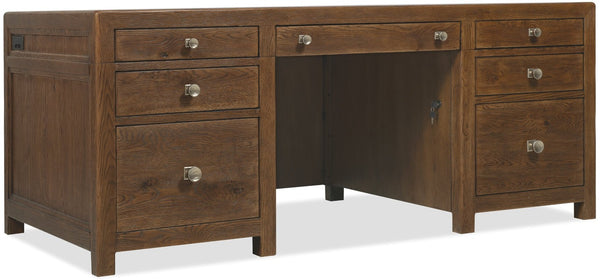 Hooker Furniture Driftwood Executive Desk With Buckboard Sun-Faded Oak Finish, 7-Drawer Storage, Locking Files Medium Wood 6820-10462-85