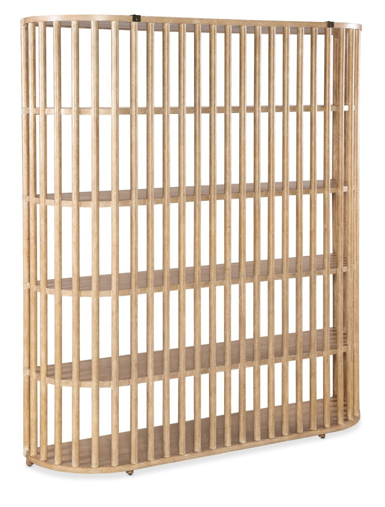 Hooker Furniture Retreat Slatted Bookcase With Curved Sides & Rope Accents — Dune Oak Veneer, Freestanding Display Shelf Light Wood 6950-10446-80