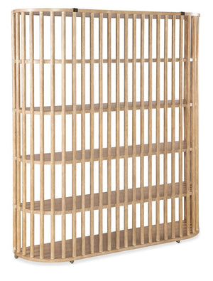 Hooker Furniture Retreat Slatted Bookcase With Curved Sides & Rope Accents — Dune Oak Veneer, Freestanding Display Shelf Light Wood 6950-10446-80
