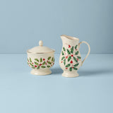 Lenox Holiday Sugar & Creamer Set Red & Green, IVORY PORCELAIN 843319