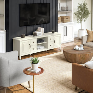 English Elm Connaught 72" Wide TV Stand with Cord Management, Solid Wood Chestnut Finish, Storage for TVs up to 80" White B136P158531