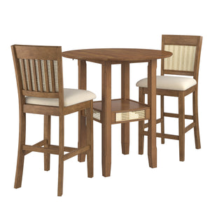 Homelegance By Top-Line Delroy Cane Accent Slat Back Counter Height 3-piece Dining Set Oak Rubberwood