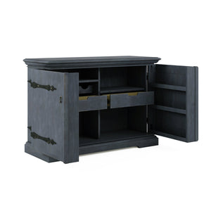 A.R.T. Furniture Alcove Bar Cabinet In Slate Finish - Elegant Acacia & Maple Design With Wine Rack & Storage Solutions Blue Acacia Solids,Maple Veneers,Metal 321253-2821