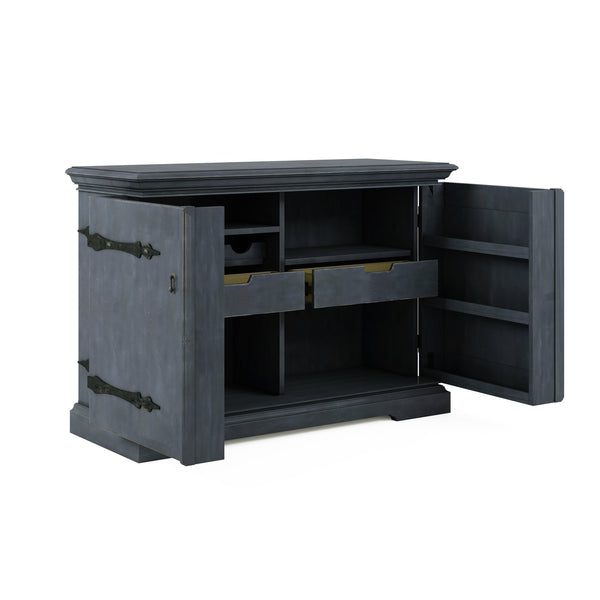 A.R.T. Furniture Alcove Bar Cabinet In Slate Finish - Elegant Acacia & Maple Design With Wine Rack & Storage Solutions Blue Acacia Solids,Maple Veneers,Metal 321253-2821