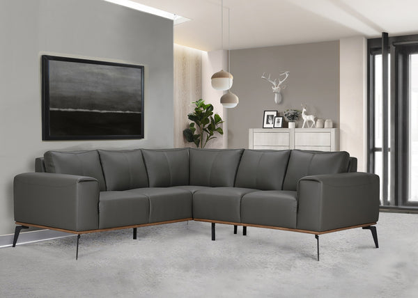 Porter Designs Porter Pietro Top Grain Leather Sectional In Charcoal - Elegant Italian Design With Comfort & Style Gray Leather 02-204-09l-2110-kit
