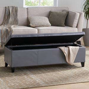 English Elm Glouster Bench Style Pu Leather Storage Ottoman with Soft Close Lid for Bedroom Grey 57742.00GRY