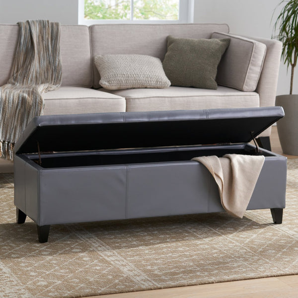 English Elm Glouster Bench Style Pu Leather Storage Ottoman with Soft Close Lid for Bedroom Grey 57742.00GRY