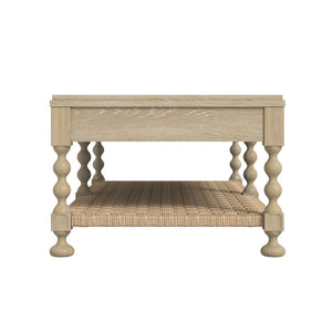 A.R.T. Furniture Haven Rustic Rectangular Cocktail Table with Woven Rattan Shelf and Elegant Turned Legs for Storage 339300-2325