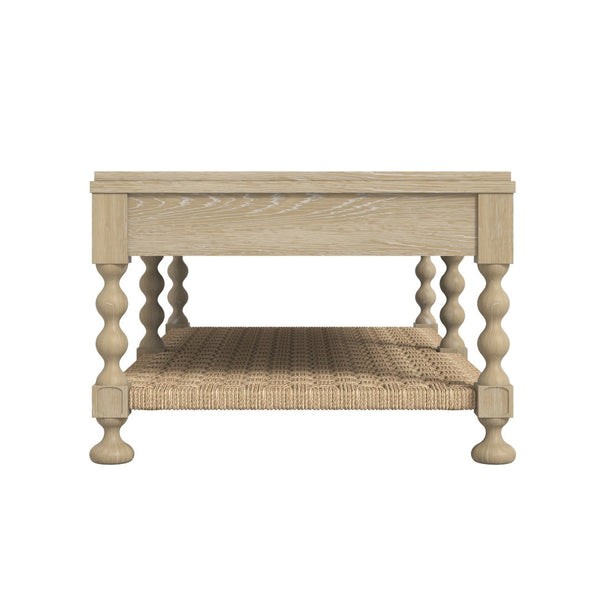 A.R.T. Furniture Haven Rustic Rectangular Cocktail Table with Woven Rattan Shelf and Elegant Turned Legs for Storage 339300-2325