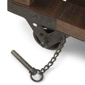 English Elm Harding End Table - Rustic Industrial Charm In Distressed Dark Brown With Caster Wheels & Storage B136P158678