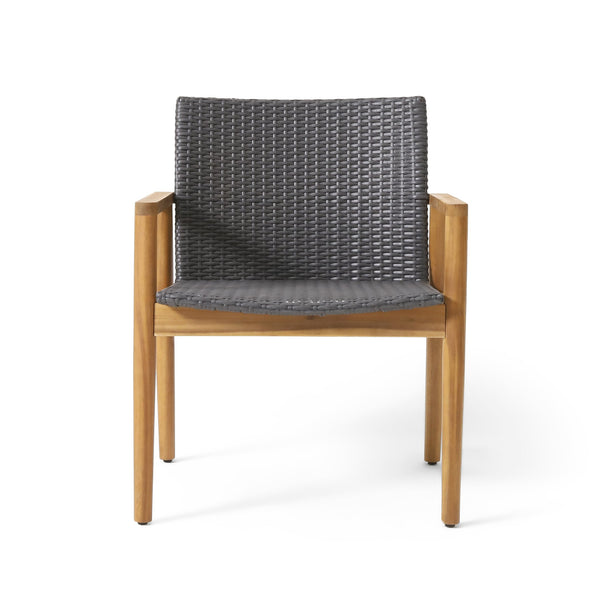 English Elm Christopher Knight Home® - BRYAN Teak Chat Set with Acacia Wood Frame & Wicker Seating — Loveseat, 2 Chairs, Coffee Table 73992.00GRY