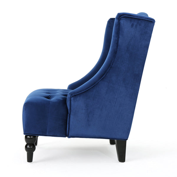 English Elm Christopher Knight Home® - High-Back Velvet Wingback Club Chair, Button-Tufted Diamond Stitching, Navy Blue, Turned Legs 55038.00NVLTNBL