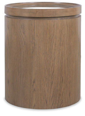 Hooker Furniture Sonnet Round Side Table With Cane Inset & Glass Top, White Oak Veneer, Wren Finish — Compact Chic 6072-80116-85