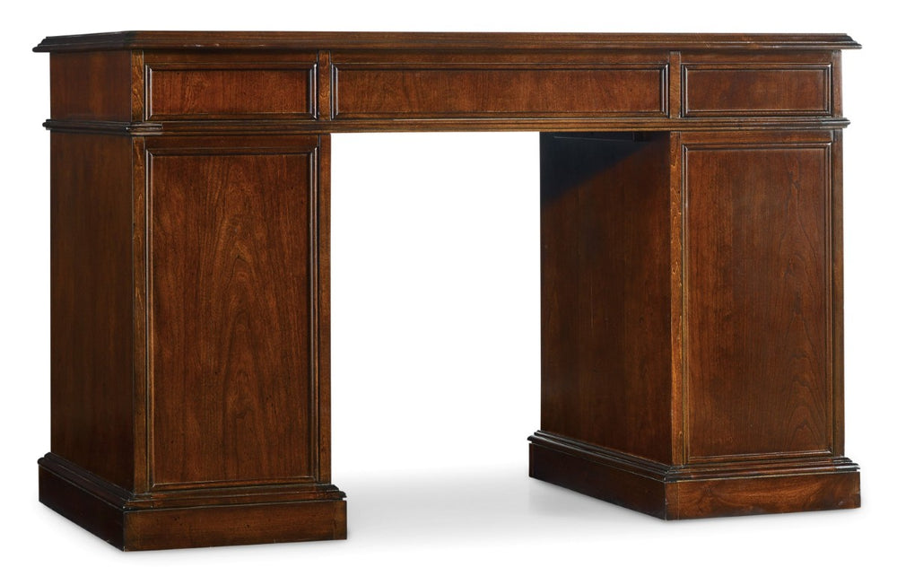 Hooker Furniture Cherry Bow-Front Knee-Hole Desk With Bonded Leather Top, 7 Drawers, File Storage, Finished Back 299-10-301