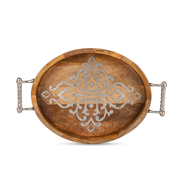 Heritage Inlay Wood Oval Tray with Handles, 20" EAW92843 Park Hill