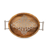 Park Hill Heritage Inlay Wood Oval Tray with Handles EAW92843