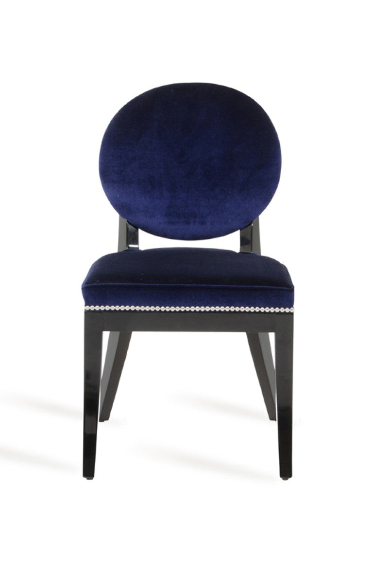 VIG Furniture Isabella Blue Velour Dining Chairs Set Of 2 — Art Deco Oval Back, High-Gloss Black Frame, Nail-Head Trim VGUNAK011-2