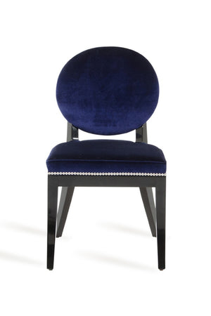 VIG Furniture Isabella Blue Velour Dining Chairs Set Of 2 — Art Deco Oval Back, High-Gloss Black Frame, Nail-Head Trim VGUNAK011-2