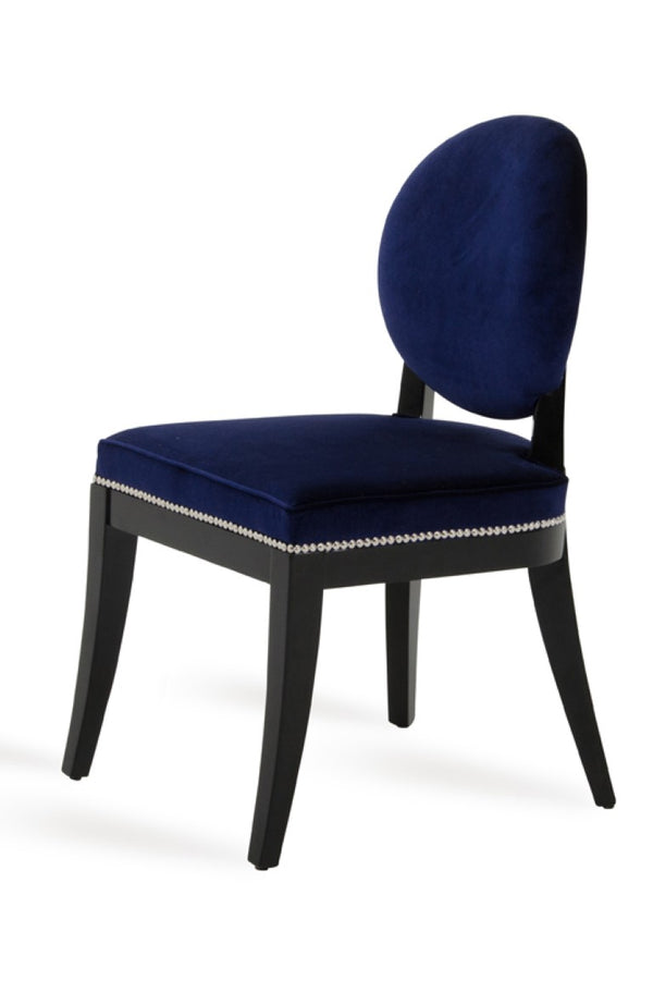 VIG Furniture Isabella Blue Velour Dining Chairs Set Of 2 — Art Deco Oval Back, High-Gloss Black Frame, Nail-Head Trim VGUNAK011-2