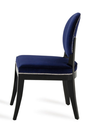 VIG Furniture Isabella Blue Velour Dining Chairs Set Of 2 — Art Deco Oval Back, High-Gloss Black Frame, Nail-Head Trim VGUNAK011-2