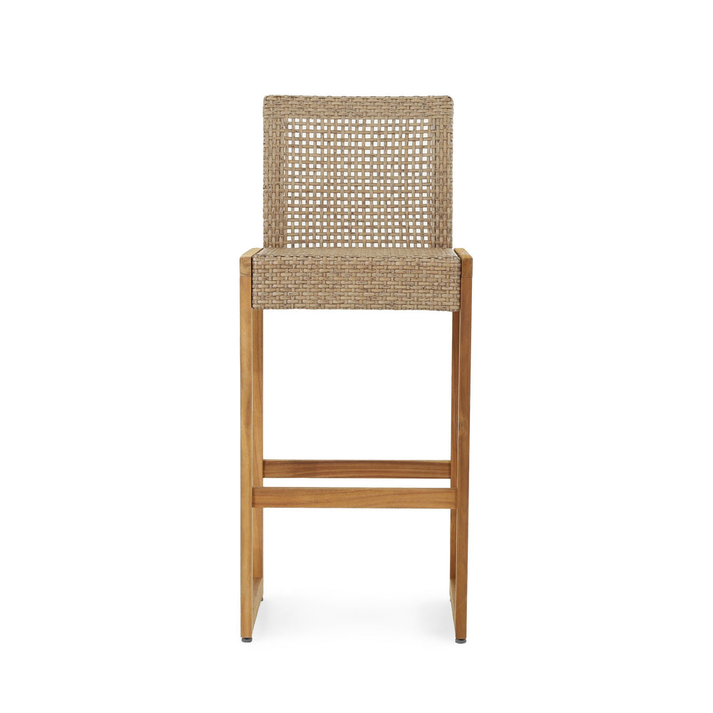 English Elm Christopher Knight Home® - ELON Outdoor Wicker Barstools Set of 2 – Acacia Wood Frame, Faux Rattan, Teak Finish, 400 lb Capacity 70422.00MLBRN