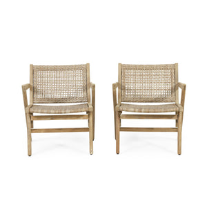 English Elm Christopher Knight Home® - BRAXTON Wicker Club Chairs Set of 2 - Light Brown Acacia Wood Frames, Transitional Outdoor Comfort and Style 72613.00MLBRN