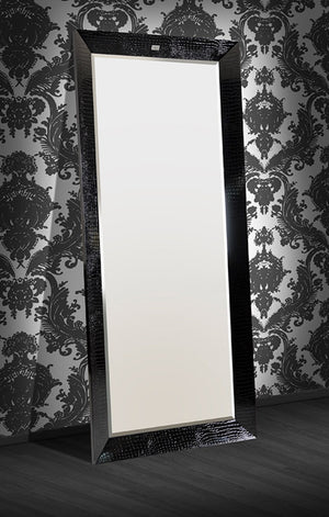 VIG Furniture Regal Glossy Black Crocodile-Effect Floor Mirror 38" X 82.7" — Dramatic Full-Length Statement Piece VGUNAK421