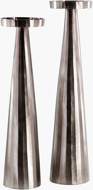 Surya Akbar Decorative Accent Candleholder - Elegant Handcrafted Aluminum Piece For Modern Homes, 22"H Metallic ,Silver Aluminum Akb001-set