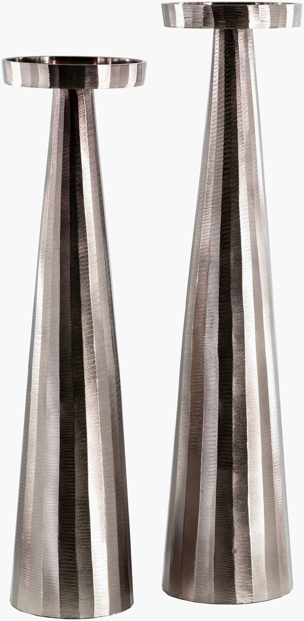 Surya Akbar Decorative Accent Candleholder - Elegant Handcrafted Aluminum Piece For Modern Homes, 22"H Metallic ,Silver Aluminum Akb001-set