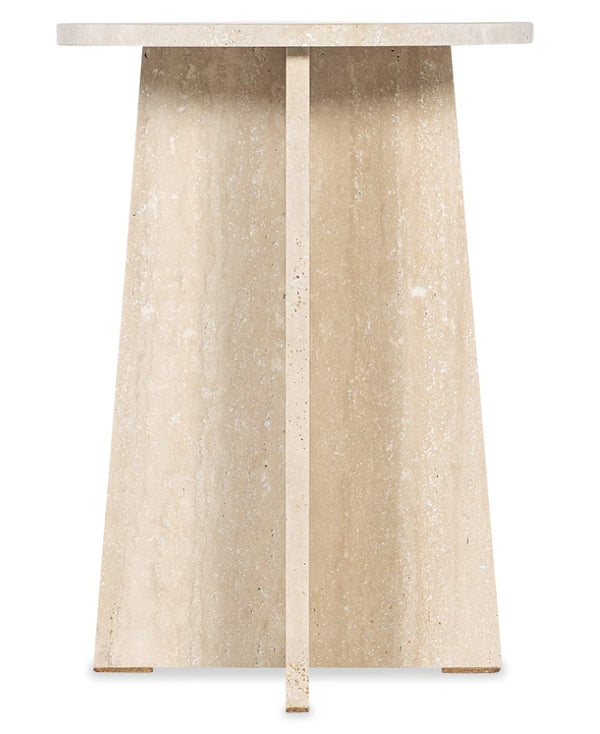 Hooker Furniture Melange Travertine Cirque Spot Table — Sculptural Round End Table, Tapered Pedestal, Neutral Beige Veining (22") 628-80593-00