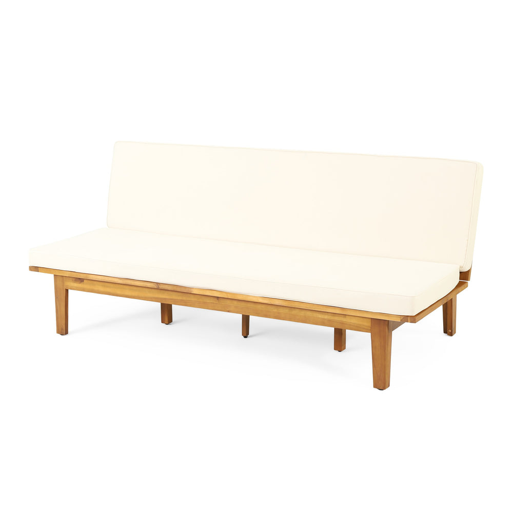 English Elm Christopher Knight Home® - JILL Acacia Daybed Beige with Water-Resistant Cushions, Slat Panel Convertible Bench-to-Bed Outdoor 79" 70513.00BGE