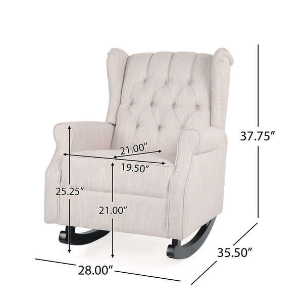 English Elm Christopher Knight Home® - ROCKING Chair Beige Fabric Wingback with Birch Rockers, Button-Tufted Diamond Stitch Comfort & Style 72153.00
