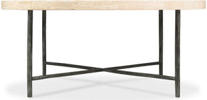 Hooker Furniture Driftwood Round Cocktail Table With Natural Stone Top, Textured Metal X-Base, Durable Gray Finish 6820-80111-00