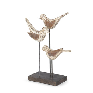 Carved Wood Songbird Trio On Stand EAB36108 Park Hill