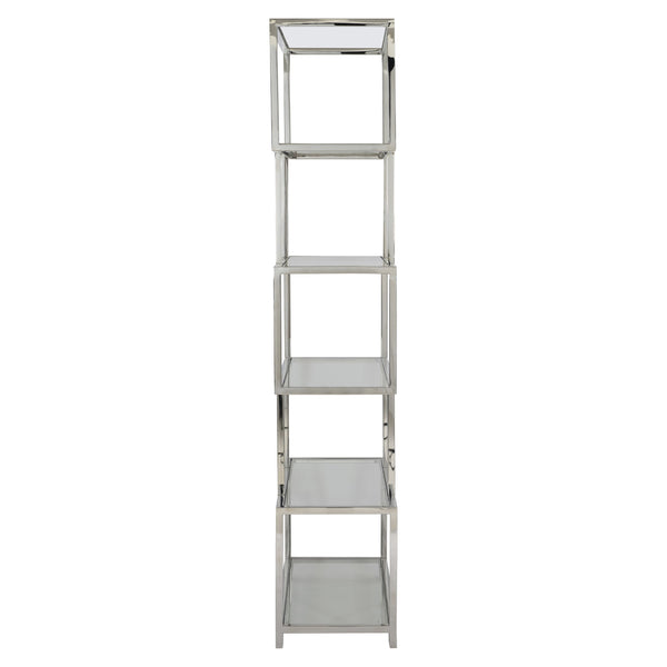 Bernhardt Bernhardt Kaley Etagere 38" W X 82" H Polished Stainless & Tempered Glass Shelves — Sleek Modern Display 309816