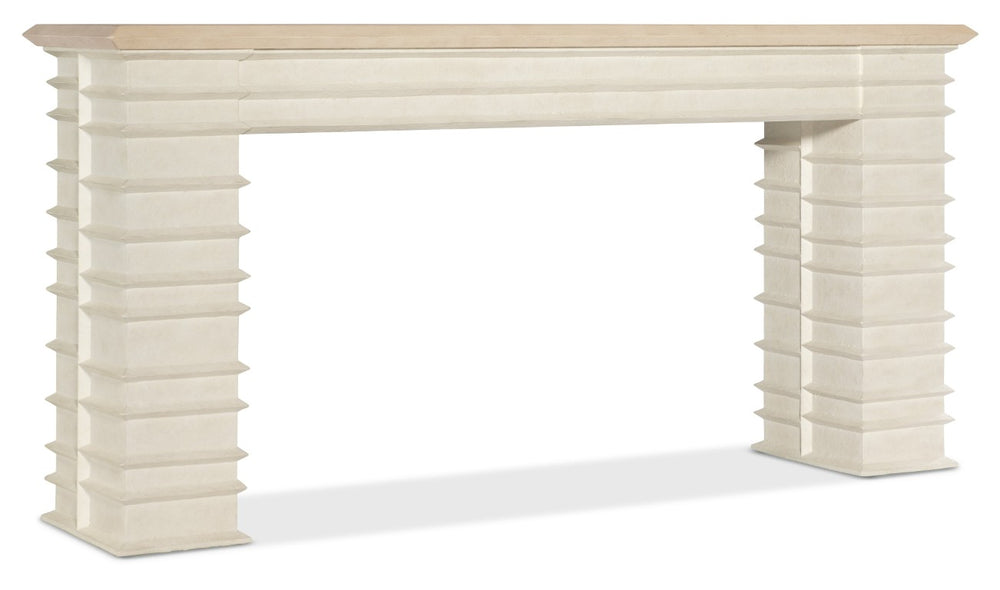 Hooker Furniture Commerce Melrose Console Table — Alabaster Textured Plaster Finish, Tiered Ridge Silhouette, Slim 68" Modern Entryway Centerpiece 7228-85134-02